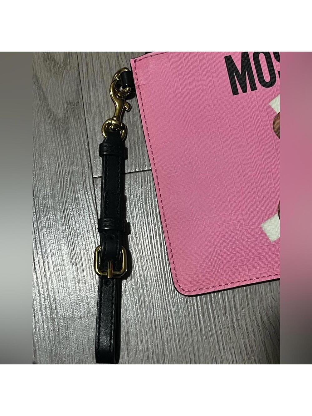 MOSCHINO Couture! Milano Pink Leather Teddy Bear Zip Pouch - Picture 3 of 9